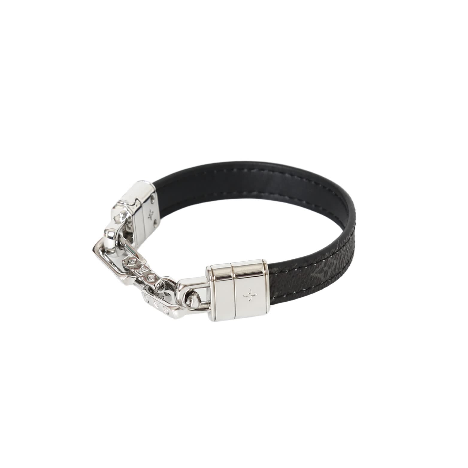 Louis Vuitton Leather Bracelet with Silver Clasp